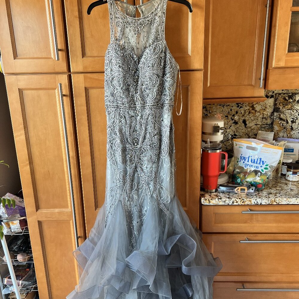 ✨ Camille La Vie Silver/Gray Beaded Mermaid Gown – Worn Once ✨